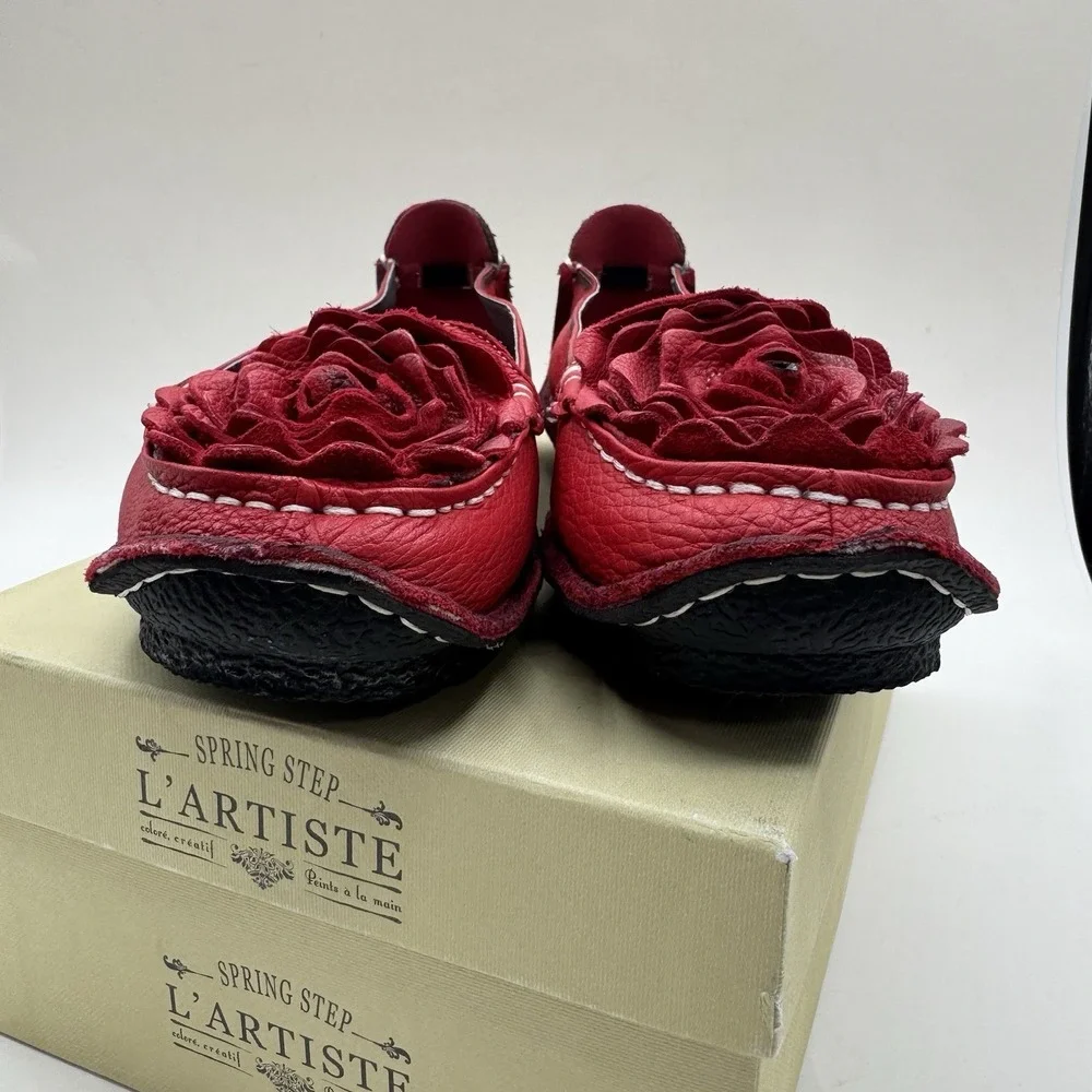 L' Artiste Spring Step Dezi Red Rose Loafers Sz 38 EU 8 US Leather Slip on Shoes